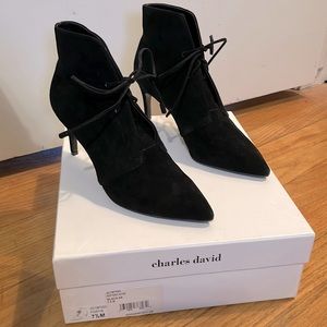 CHARLES DAVID BLACK SUEDE TIE BOOTIE
